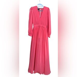 Bebe.   Pink Maxi Dress with Crew Neck and Bishop Sleeves